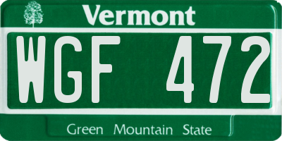 VT license plate WGF472