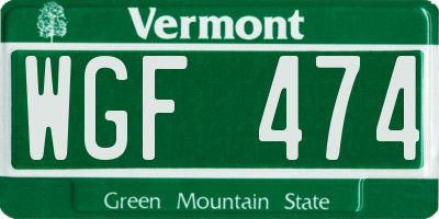 VT license plate WGF474