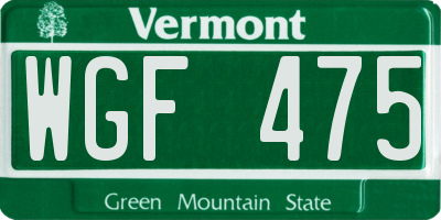 VT license plate WGF475