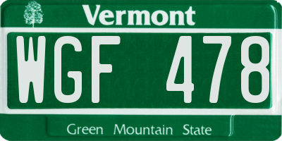 VT license plate WGF478