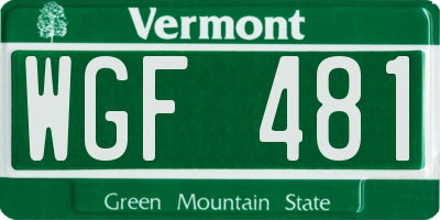 VT license plate WGF481