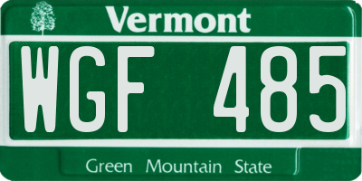 VT license plate WGF485