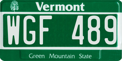 VT license plate WGF489