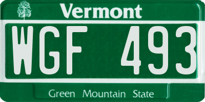 VT license plate WGF493