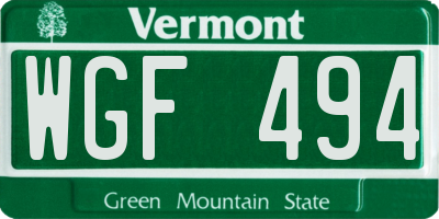 VT license plate WGF494