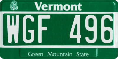 VT license plate WGF496