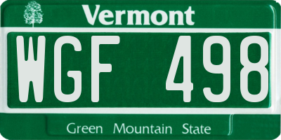 VT license plate WGF498