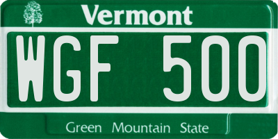 VT license plate WGF500