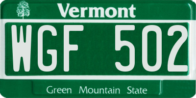 VT license plate WGF502