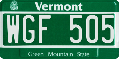 VT license plate WGF505