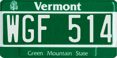 VT license plate WGF514