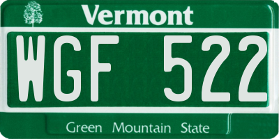 VT license plate WGF522
