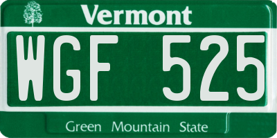 VT license plate WGF525