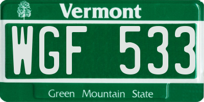 VT license plate WGF533