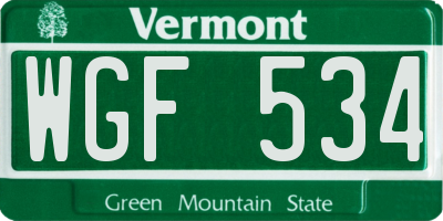 VT license plate WGF534