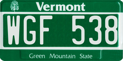 VT license plate WGF538