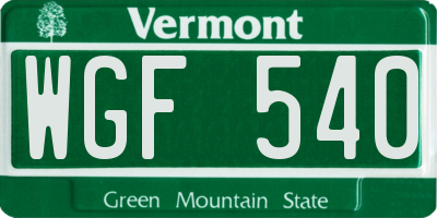 VT license plate WGF540