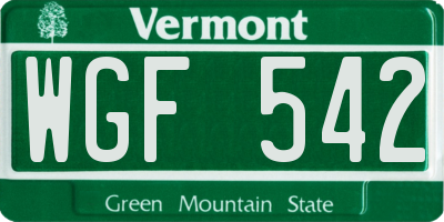 VT license plate WGF542