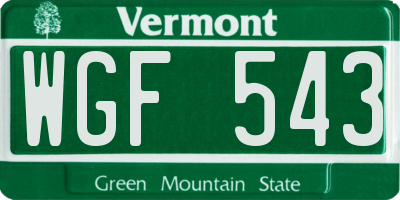 VT license plate WGF543