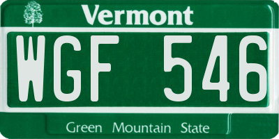 VT license plate WGF546