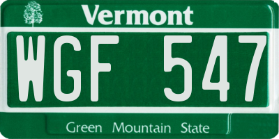 VT license plate WGF547