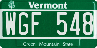 VT license plate WGF548