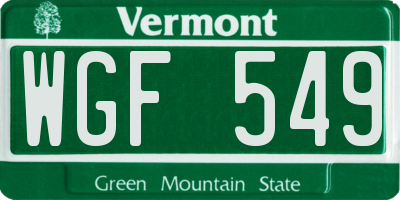 VT license plate WGF549