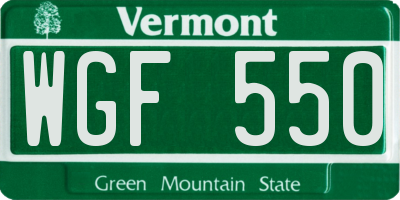 VT license plate WGF550