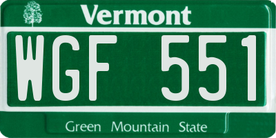 VT license plate WGF551