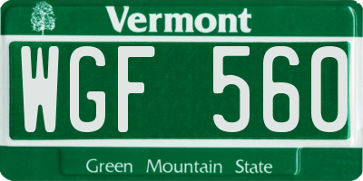 VT license plate WGF560