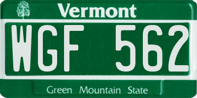 VT license plate WGF562