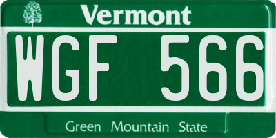 VT license plate WGF566