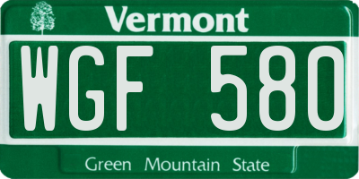 VT license plate WGF580
