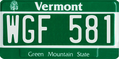 VT license plate WGF581