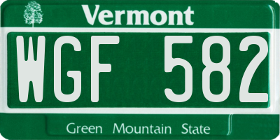 VT license plate WGF582