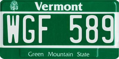 VT license plate WGF589