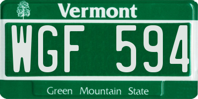 VT license plate WGF594