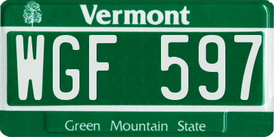 VT license plate WGF597
