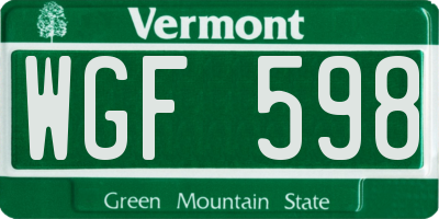 VT license plate WGF598