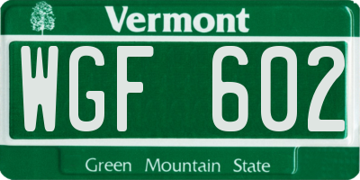 VT license plate WGF602