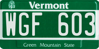 VT license plate WGF603