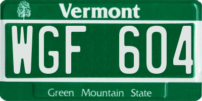 VT license plate WGF604