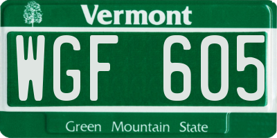 VT license plate WGF605