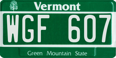 VT license plate WGF607