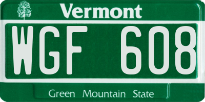 VT license plate WGF608