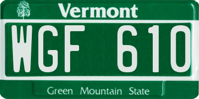 VT license plate WGF610