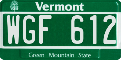 VT license plate WGF612