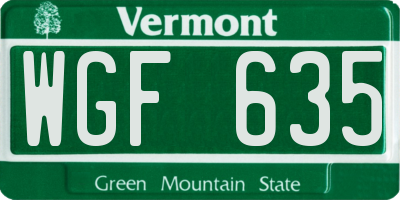 VT license plate WGF635