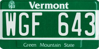 VT license plate WGF643