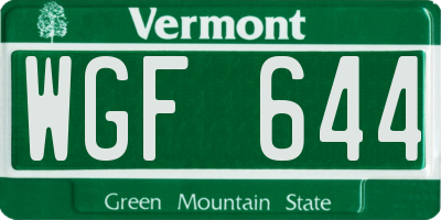 VT license plate WGF644